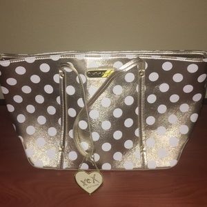NWOT! Gold/Wht Polka Dot Betsy Johnson Tote Purse